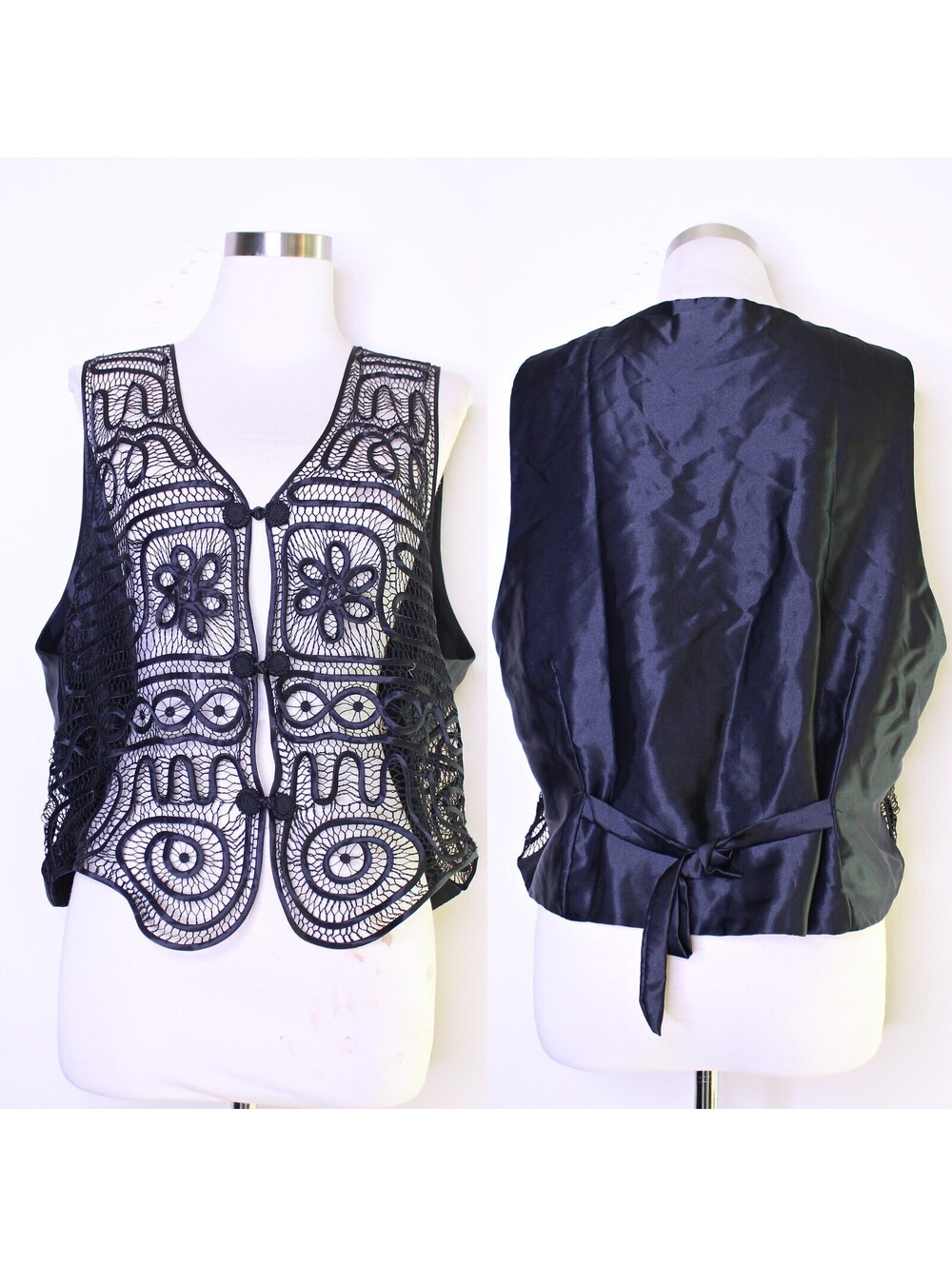 VTG Black Doily Lace Vest - XL